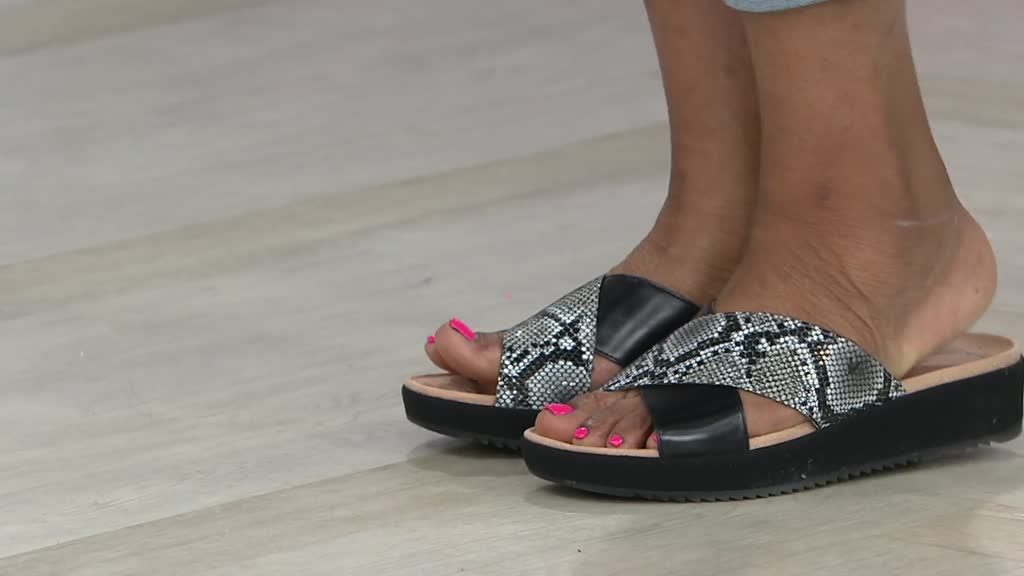 Black Vionic Women's Hayden Leather Open Toe Slide Sandals