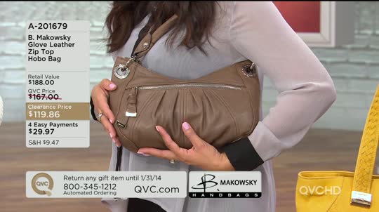 B. Makowsky Glove Leather Zip Top Hobo Bag — QVC.com