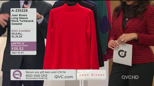 Joan Rivers Long Sleeve Mock Turtleneck Sweater - A235228 — QVC.com