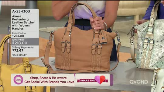 Aimee Kestenberg Crystal Leather Satchel w/Woven Handles — QVC.com